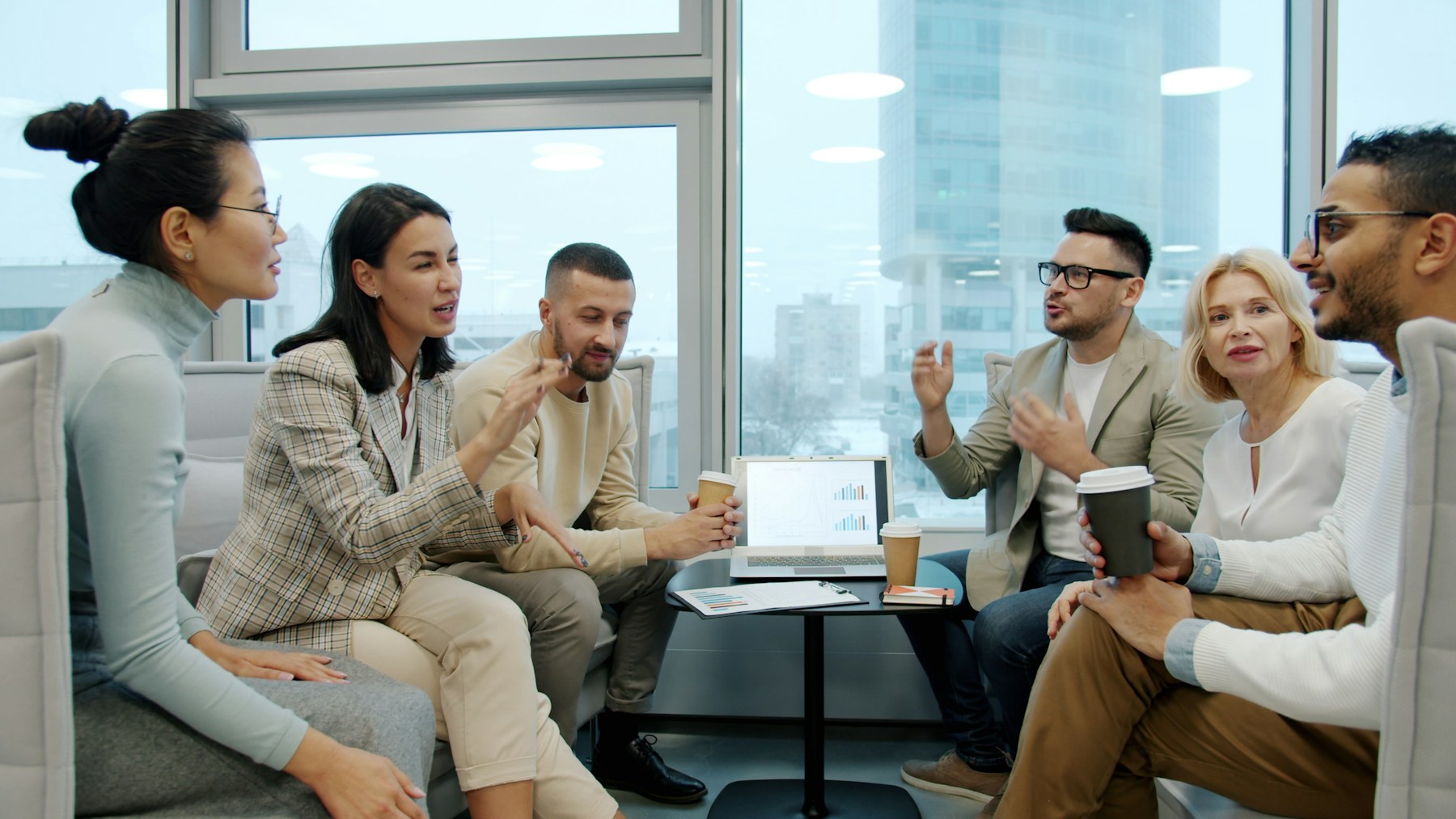 A business team collaborating in a modern office
